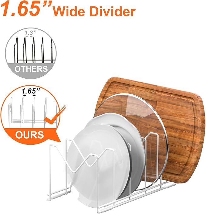 3 Pack Pot Lid Organizer for Cabinet, Stainless Steel Pot Lid Rack with Anti-slip Pad, Lid Holder for Pans Pots, Bakeware, Plates, Cookie Sheets, Trays, Dish, Cutting Boards, White