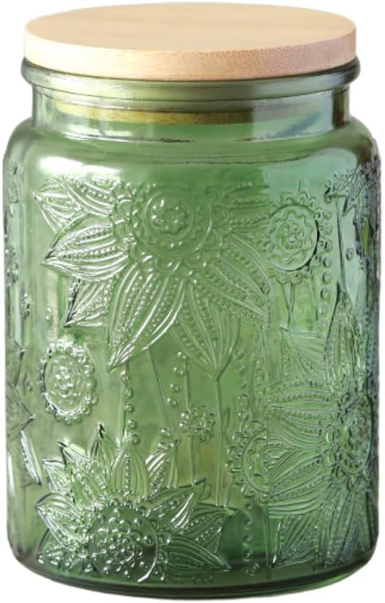 ANSQU Green Glass Canister, Candy Jar with Lid, 23.7 FL OZ Vintage Colored Mason Jars for Kitchen Decorative Jar for Coffee Tea Candy Cookies, Cute Jars (Green, 1 Pack)