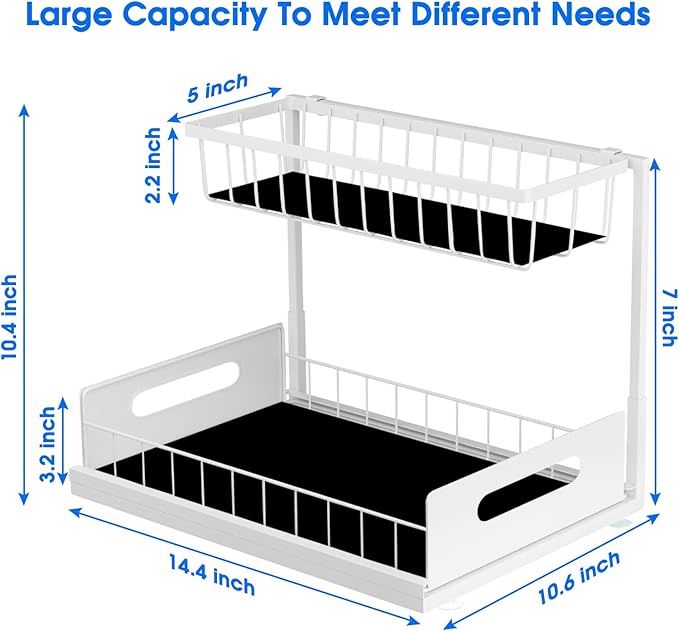 Under Sink Organizer, 2 Tier Under Sink Organizers and Storage Multi-Purpose Under Sink Storage for Bathroom Kitchen (White)
