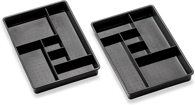 Madesmart Set of 2 Plastic 6-Compartment Drawer Organizer Gadget Trays, Multipurpose Storage Bins for Drawers, Granite , 10.75 x 7.5 x 2.6 inches