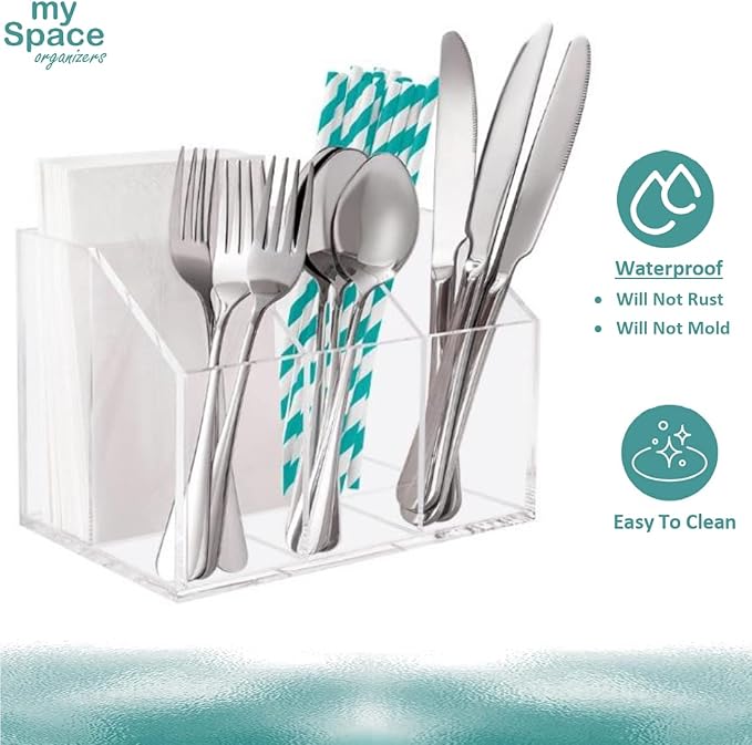 Utensil Holder Silverware Caddy Countertop Cutlery Organizer For Napkins Flatware Spoon Fork Knife Plastic Acrylic