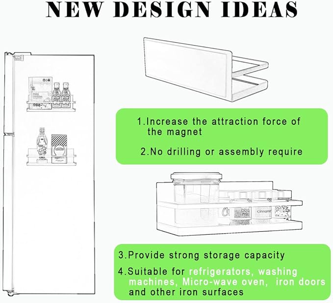 Magnetic Spice Rack Organizer Single Tier Refrigerator Spice Storage Shelf, Easy to Install The Side of The Refrigerator Can Hold spices, Jar of Olive Oil (White, 2 PACK)