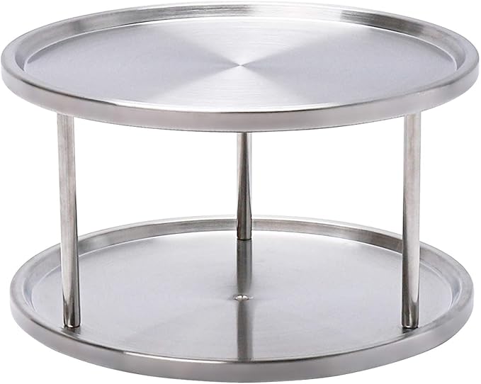 2 Tier Lazy Susan Turntable Organizer,Stainless Steel 360 Degree Turntable Pantry Cabinet Turning Table Spice Rack Organizer Tray for Kitchen Bathroom Bedroom Parlor