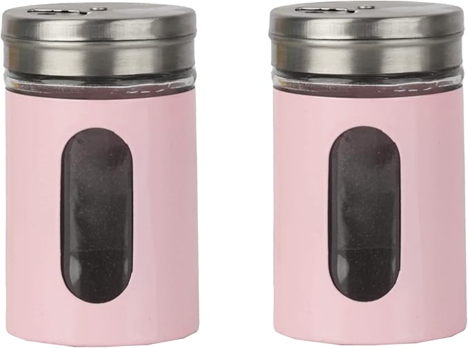 Light Pink Salt Pepper Shakers Retro Spice Jars Glass - Set of 2
