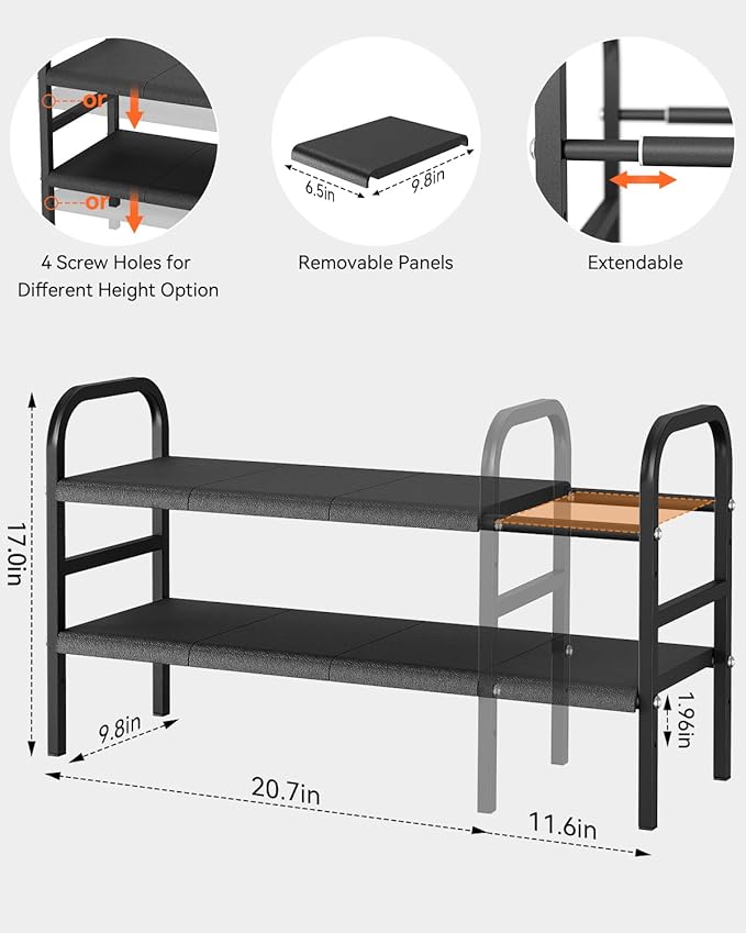SUNZOS Under Sink Organizers, 2 Pack Expandable Cabinet Shelf Organizer with 8 Removable Panels, Under Counter Storage Organizer for Kitchen, Bathroom, Shoe Storage Rack