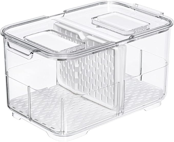 SANNO Vegetable Fruit Storage Containers, Produce Saver Containers Refrigerator Storage Containers Fresh Produce Saver with Lids and Vents,Stackable Salad Lettuce Keeper for Refrigerator