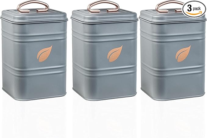 Saf-Care Kitchen Canisters - Farmhouse Grey Kitchen Decoration of Canister Set with Multiple Preservation Purposes by Tight Sealed Lids, Good for Wedding Gifts Kitchen Canisters Set of 3