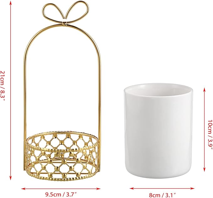 JUXYES Ceramic Silverware Holder For Tabletop, White Cutlery Holder With Golden Metal Bracket, Decorative Flatware Holder Countertop Utensil Holder Organizer for Wedding Kitchen Dining Tables