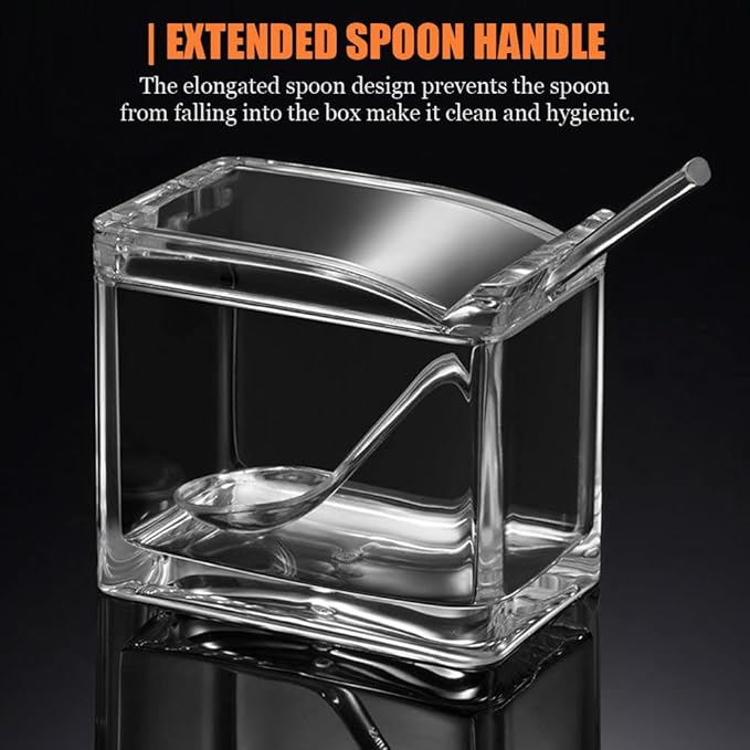 V·RESOURCING Clear Seasoning Box, 3 Pieces Seasoning Rack Spice Pots Storage Container for Spice Salt Sugar Cruet Liquid,Condiment Jars with 3 Spoons