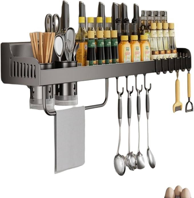 Magnetic Spice Rack for Refrigerator, 3 Pack Magnetic Shelf, Moveable Magnetic Fridge Organizer with 10-Hook Rack, Seasoning Organizer for Kitchen Organization and Storage (Grey)