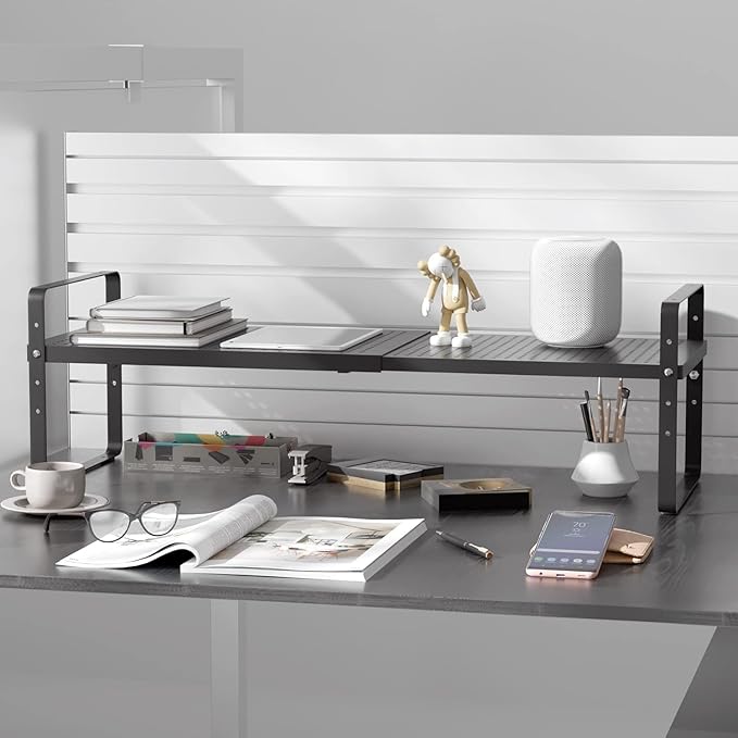 Expandable Kitchen Cabinet Shelf Organizer Rack Heavy Duty Metal Spice Rack Stackable Kitchen Counter Storage Shelf for Kitchen Cabinet Pantry Bathroom (Black - 16.5"-27" L x 10.2" W x 9.6" H - 3Pack)