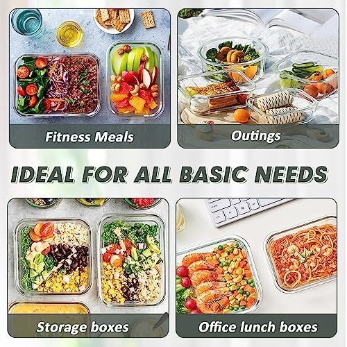 VERONES 24 Pieces Glass Food Storage Containers Set, Airtight Glass Lunch Containers, Glass Meal Prep Containers with Lids,Exclusive of BPA, for Microwave, Oven, Freezer & Dishwasher Friendly,White