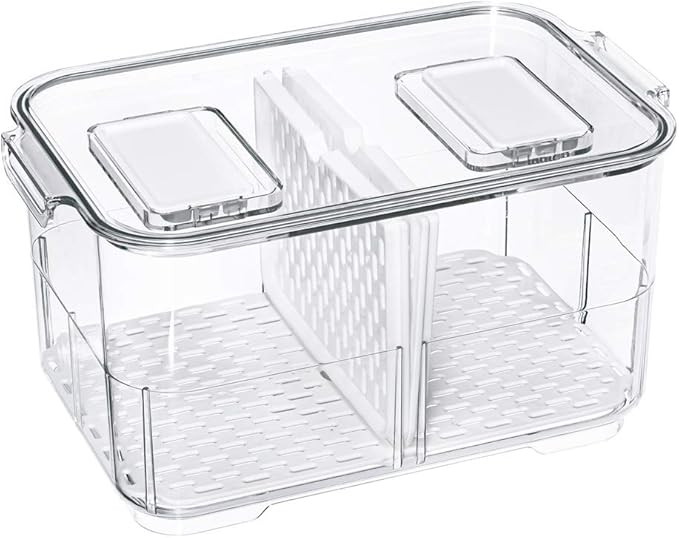 Fridge Storage Containers Bins Fresh Keeper Freezer Bins, Vegetable Fruit Storage Containers Fresh Container Produce Saver Organizer Keeper Bins with Lids Removable Drain Tray