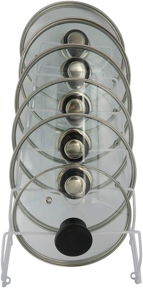 Evelots 2-in-1 Pot Lid Organizer with Towel Holder - 2 Pack, 3-Tier Cabinet Door Rack - Space-Saving Kitchen Organizer for Glass or Metal Pan Lids & Towels - Over the Door Design - Black