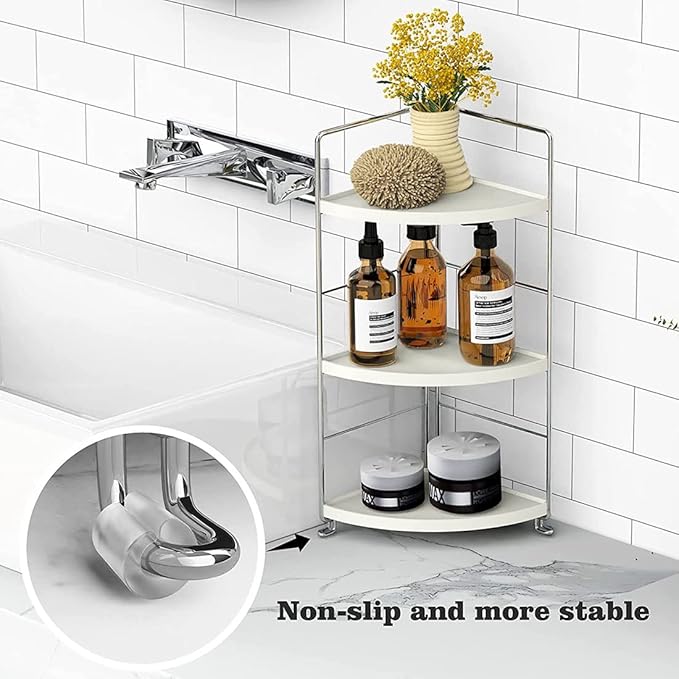 3-Tier Bathroom Countertop Organizer - Vanity Tray Cosmetic & Makeup Storage- Kitchen Spice Rack Standing Shelf - Corner Storage Shelf, Silver