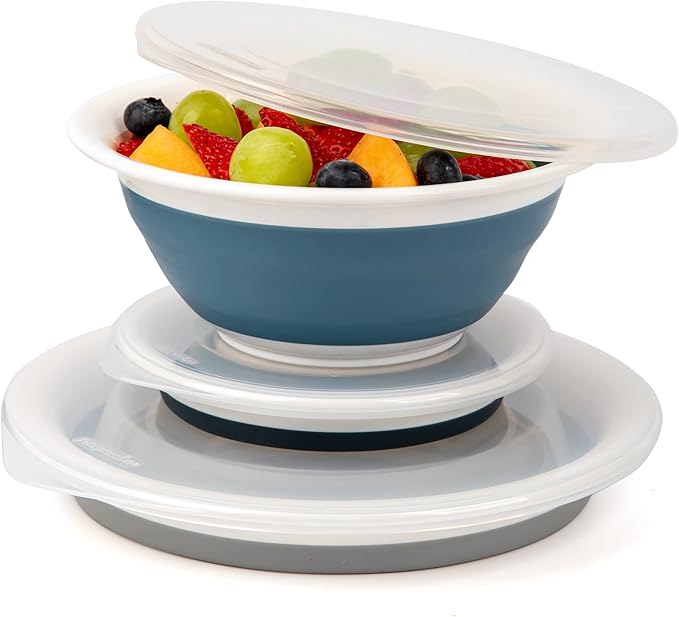 Progressive Prepworks Thinstore Collapsible Prep/Storage Bowls with Lids - Set of 3, Dark Pastels