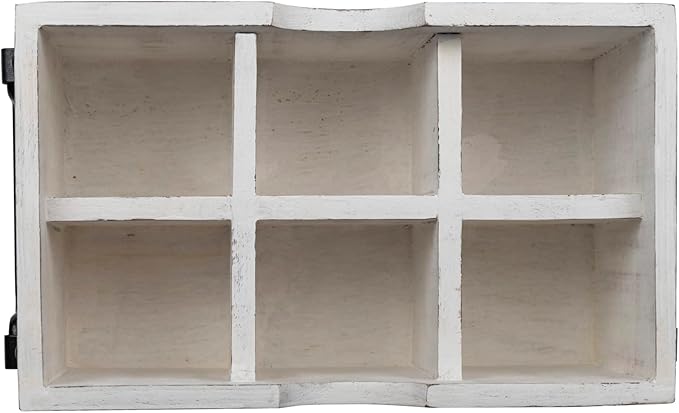 GoCraft 6-Compartment Wooden Flatware Caddy – Versatile Organizer for Kitchen Utensils, Silverware, Condiments, Craft Supplies, Makeup Brushes – Whitewashed Mango Wood with Sturdy Metal Handles