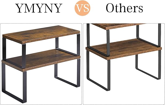 YMYNY Cabinet Shelf Organizer, Spice Racks Set of 4, Kitchen Counter Shelves, Stackable, Cupboard Organizer for Dishes, Seasoning, Cosmetics, Cans, Coffee Mugs, Rustic Brown, UHSR002H-2