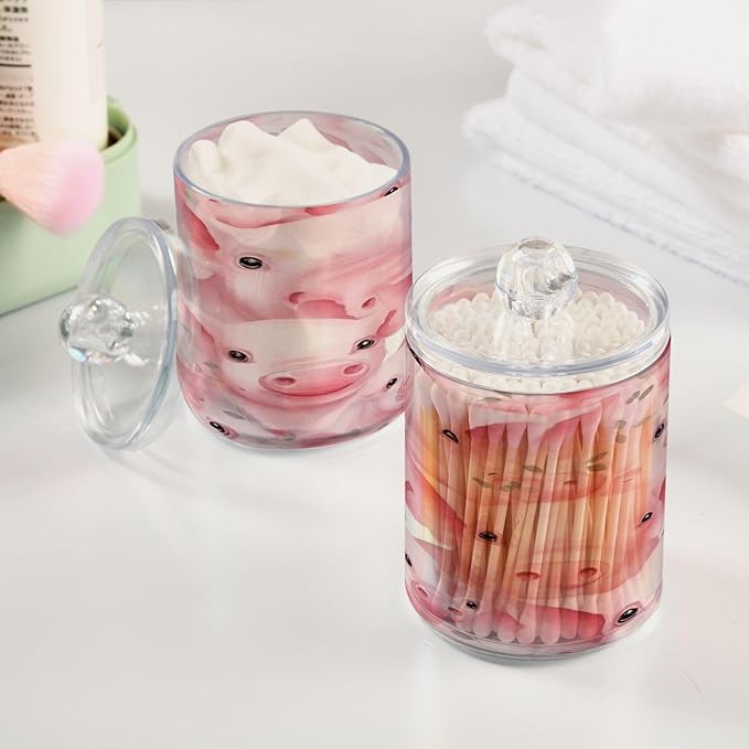 Pink Pig 2PC Airtight Transparent Plastic Storage Jar, Food Storage Container Glass, Can Store Candy, Salt, Coffee Beans, With lid, Easy To Use
