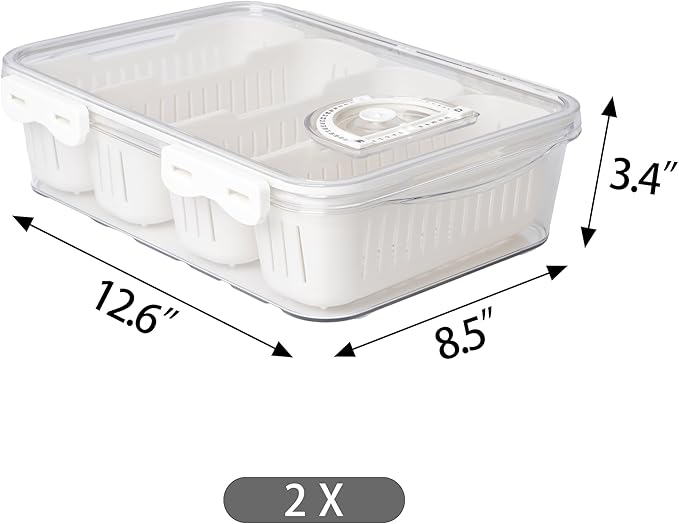 Eanpet 2Pack Poratble Bacon Storage Container for Fridge Divided Snackle Box Charcuterie Container 4 Compartment Serving Veggie Tray with Lid Portable Travel Fruit Caddy for Cheese,Candy,Nuts,Salad