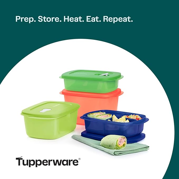 Tupperware CrystalWave 4 Piece Rectangular Food Storage Container Set in Multi Colors, Dishwasher Safe and BPA Free (4 Containers, 4 Lids)