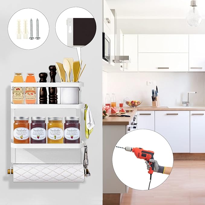 Magnetic Spice Rack for Refrigerator White Magnetic Paper Towel Holder for fridge Magnetic Shelf Magnetic Shelves Fridge Magnet Organizer Spice Rack Kitchen Organization Kitchen Storage