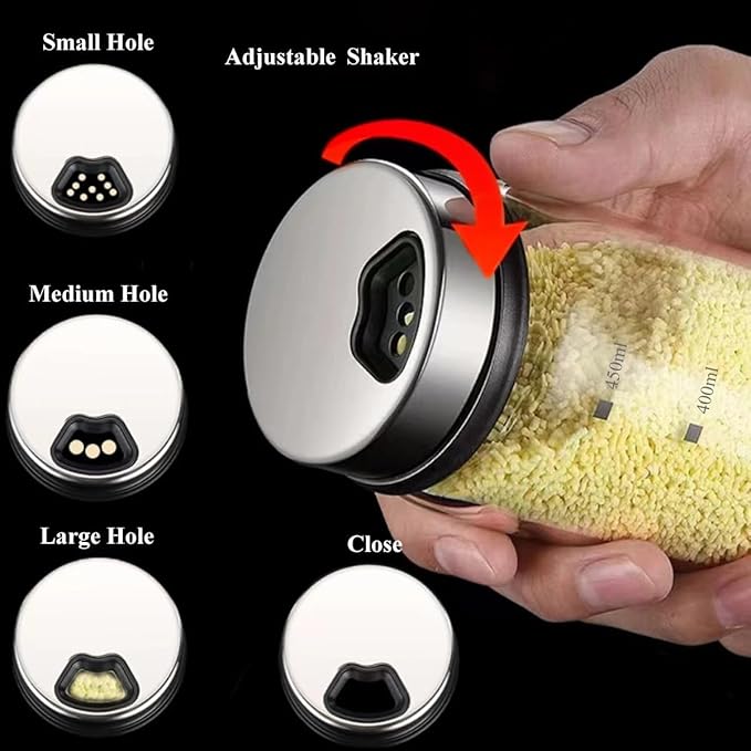 Verdental 15 oz Salt and Pepper Shakers Set with Adjustable Outlet Holes Clear Glass Bottles Spice Seasoning Cans Jar for Kitchen Decor and Home Restaurant BBQ Camping Farmhouse(5 Pcs, 450 ML)