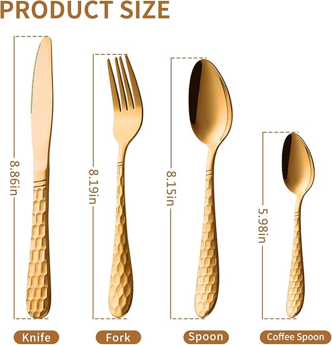 24 Piece Gold Silverware Set with Hanging holder-Service for 6,Stainless Steel Flatware Cutlery Set-Fork Spoon and Knife,Mirror Polished,Dishwasher Safe,Kitchen Utensil Tableware Set,Golden