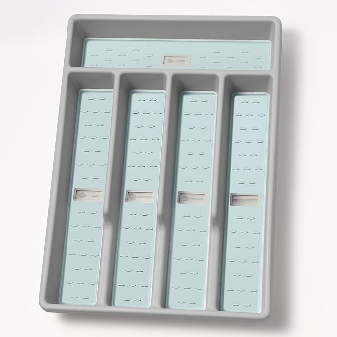 Silverware Organizer with Cutlery Icons,Silverware Tray for Kitchen Drawer,Flatware Tableware Cultery Drawer Organizer Utensil Organizer with Non-slip TPR Linings,Kitchen Organization Essentials