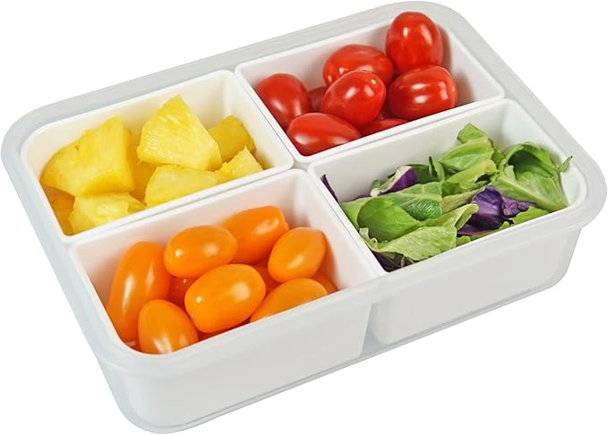 carrotez Food Storage Container with 4 Removable Compartments, Food Prep Container with Airtight Lids, Portion Control Container, Reusable, BPA Free, 6.3 Cup (1500ml)