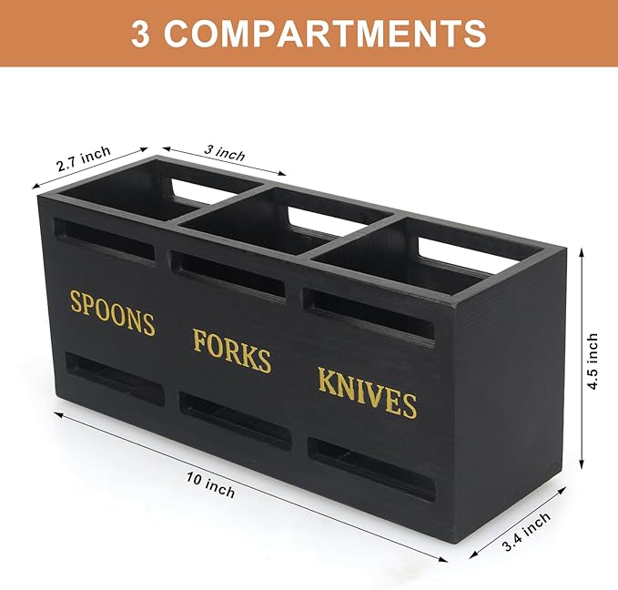 Ayiaren Wooden Cutlery Silverware Holder Flatware Utensil Caddy Black Utensil Holder for Kitchen Counter Wood Silverware Caddy Organizer for Table Countertop Spoon Knife and Fork Holder for Parties