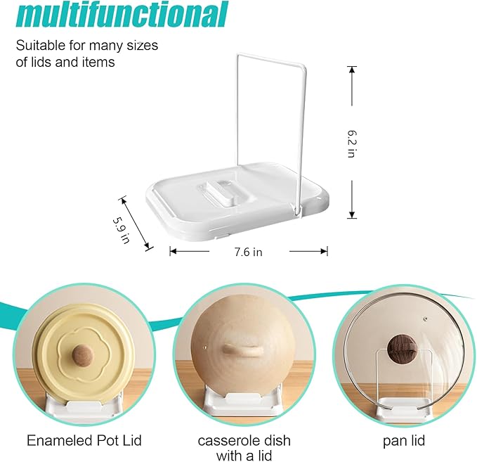 Pot Lid Holder, Spoon Holder for Stove, Foldable Pan Lid Organizer Stand with Nonslip Pads, Multifunctional Utensils Pan Pot Cover Lid Rack Shelf for Kitchen Counter, White