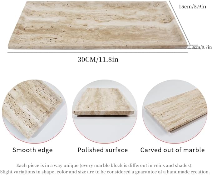 Natural Beige Travertine Marble Luxury Tray,for Kitchen Sink,Bathroom Soap Bottles,Makeup,Towel Organizer Tray
