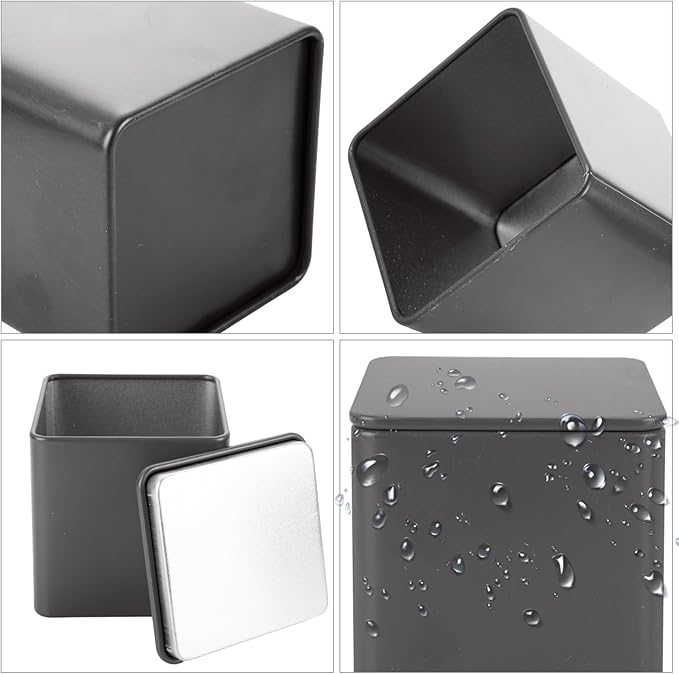 12 Pack Square Black Metal Tins, Small Tea Tin Canisters, 3 Oz Loose Leaf Tea Storage Containers with Airtight Lids, Square Tea Containers for Loose Teas, Herbs, Coffee, Cube Sugar