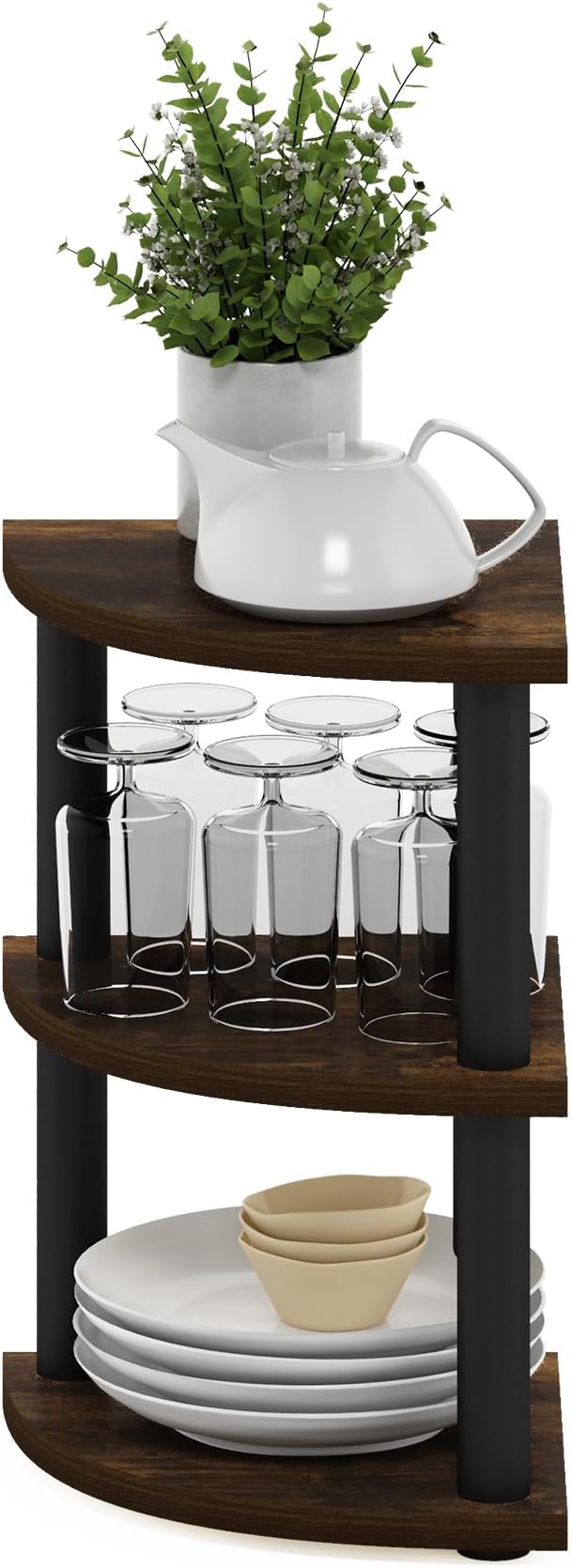 Furinno Turn-N-Tube 3-Tier Corner Countertop Organizer Shelf, Amber Pine/Black