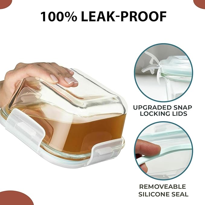 Razab 10 Pcs Glass Food Storage Containers with Lids – 40, 27, 17 Oz | Airtight Glass Storage Containers, BPA-Free meal prep containers reusable glass - Leakproof Kitchen Containers for Organizing