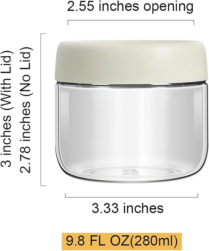 3-pack 9.8oz Glass jars with Airtight Lids, Overnight Oats Containers with Lids, Wide mouth Mason Salad jars, Glass Food Storage Containers for Snacks Sugar Yogurt Chia Pudding (Ash white)