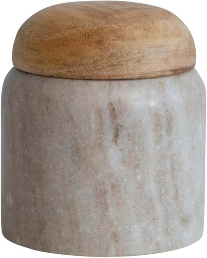 Creative Co-Op Modern Marble Canister with Wood Lid, Natural