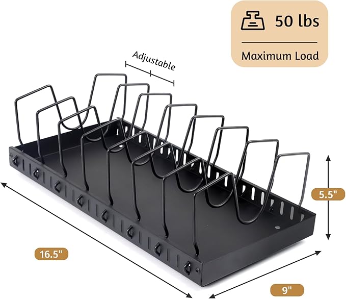 XIAPIA Pull Out Cabinet Organizer, Pots and Pans Organizer under Cabinet with 8 Adjustable Dividers, Pull Out Shelves for Kitchen Cabinets, Pot Lid Organizers inside Cabinet (Black, 2 Pack)