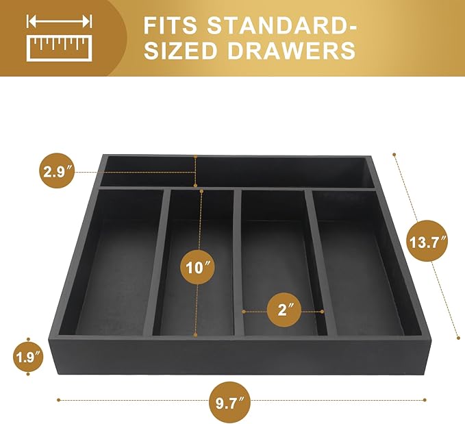 Wooden Silverware Drawer Organizers Black Utensil Trays for Kitchen Drawers Wood Cutlery Tray Flatware Organizer Utensil Holder Drawer Divider Fork Spoon Organizer Storage Bamboo Silverware Tray