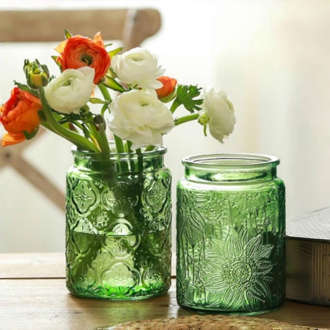 ANSQU Green Glass Canister, Candy Jar with Lid, 23.7 FL OZ Vintage Colored Mason Jars for Kitchen Decorative Jar for Coffee Tea Candy Cookies, Cute Jars (Green, 1 Pack)