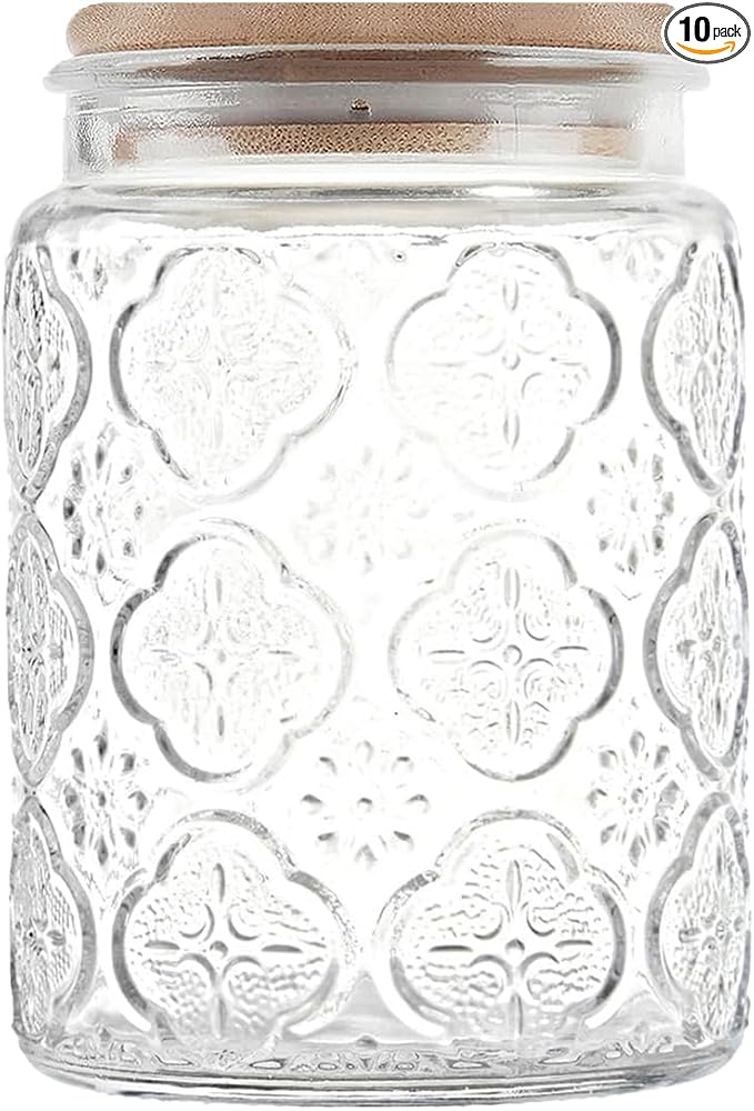 Glass Storage Jars With Airtight Lid, 23.7oz Canister For Kitchen Counter with Bamboo Lid, brown sugar, candy, coffee, cookie, salt, tea,pantry cute Jar (Begonia Flowers*1)