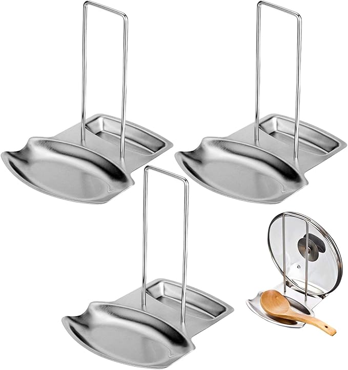 Lawei 3 Pack Lid and Spoon Rest - Pot Lid Holders Stainless Steel Pan Lid Organizer for Pots Pans Spoons