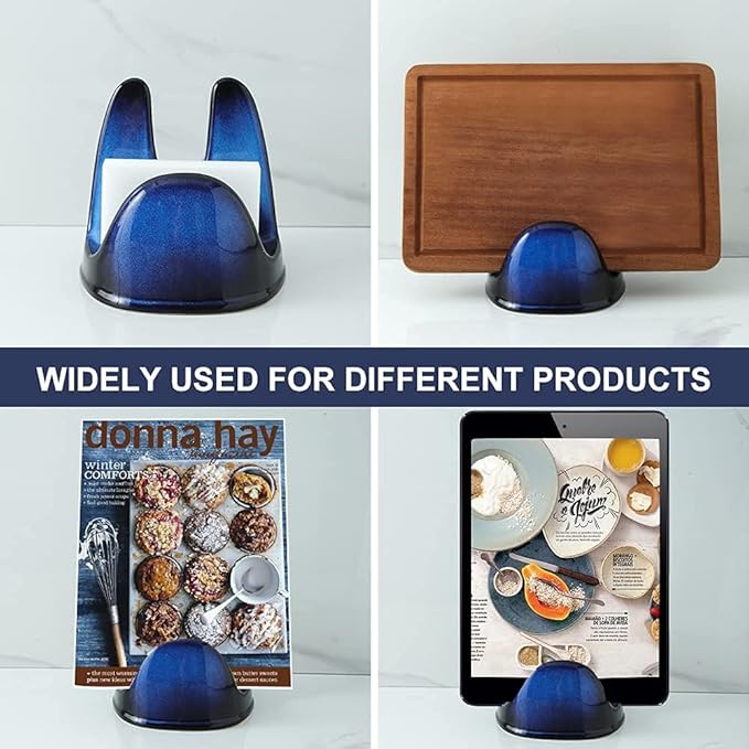 Nihow Pot Lid Holder: Stable Ceramic Pan Lid Holder for Kitchen Counter Decor/Countertop/Stove Top- Heat Resistant & Dishwasher Safe - Elegant Black & Blue (1PC)