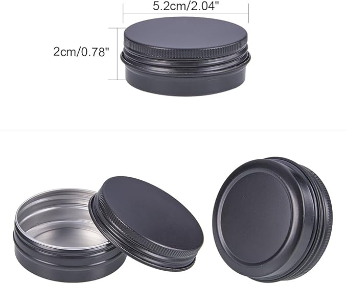 BENECREAT 30 Pack 1 OZ Tin Cans Screw Top Round Aluminum Cans Screw Containers Tins with Lids- Great for Store Spices, Candies, Tea or Gift Giving (Black)