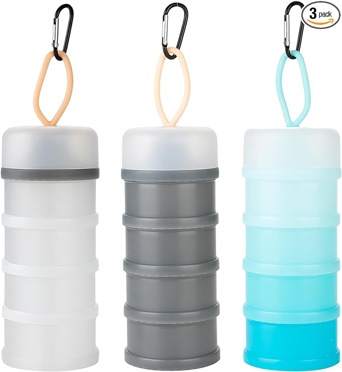 Ysglory 3 Packs Protein Powder Storage Container 4 Stackable Formula Dispenser Portable Protein Powder Travel Container Milk Powder Container to Go for Workout, Fitness, Travel (Gray,White,Blue)