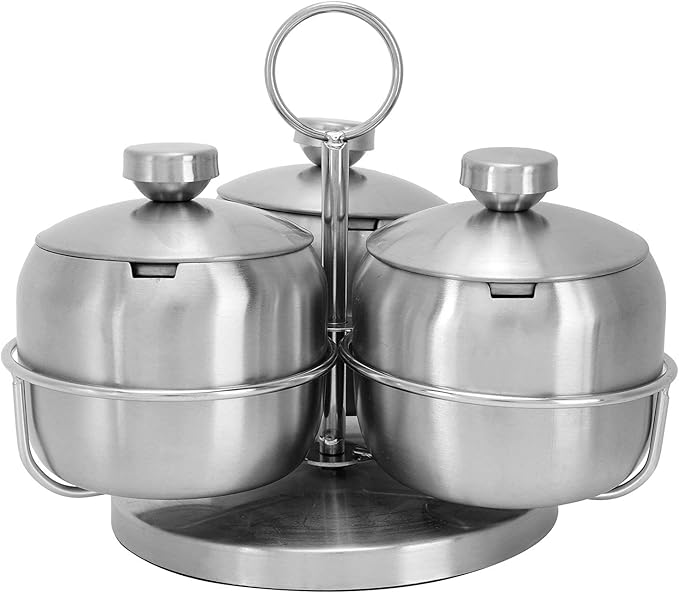 Stainless Steel Condiment Seasoning Container Pots Set with Spice Rack Large Capacity Tone to Store, Sugar, Salt, Oil, Spices Condiment Jars Storage, Silver