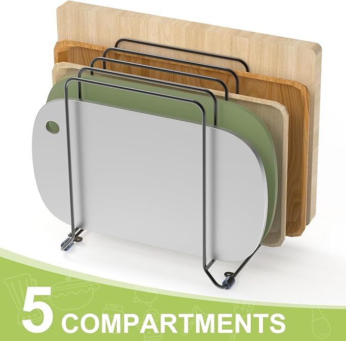 2 Pack-X-Large Kitchen Cabinet Organizer - Storage Tray Organizer Rack for Kitchen Cabinet - Divided Holder with 5 Slots for Skillets, Cutting Board, Baking Sheets (Black)