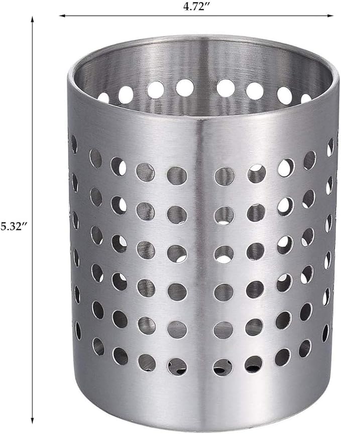 KSENDALO Small Stainless Steel Utensil Holder, SUS304 Silverware Utensil Drying Rack, Utility Sturdy Home Kitchen Daily Use Utensil Drainer for Countertop, Silver (5.32inch Tall)