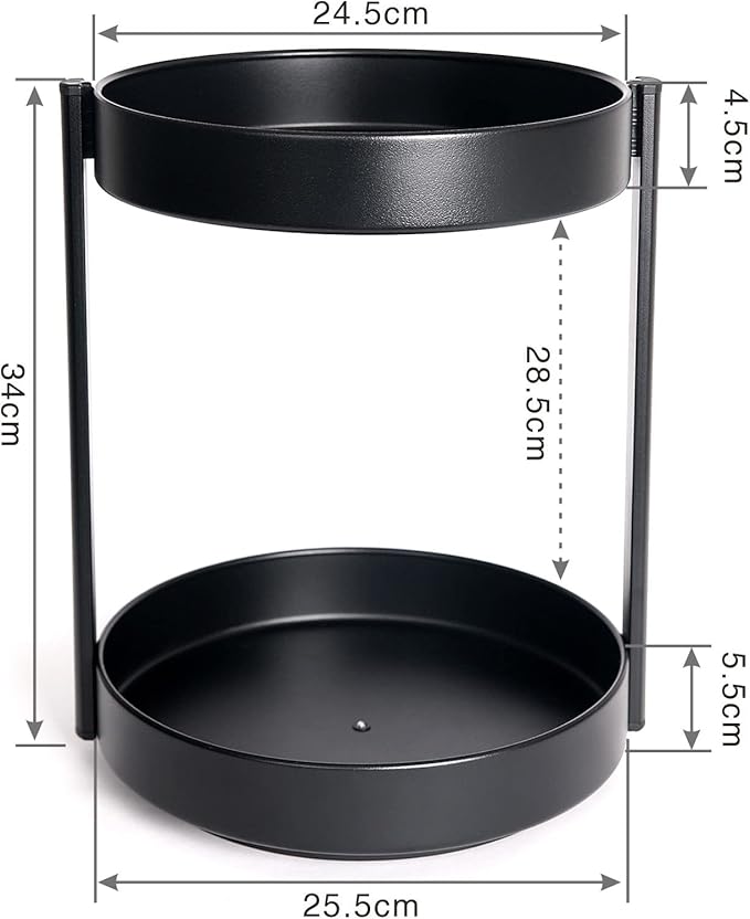 2-Tier 360° Lazy Susan Organizer, 10 inch Metal Steel Rotating Spice Rack, Turntable Organizer for Cabinet, Pantry, Bathroom, Countertop